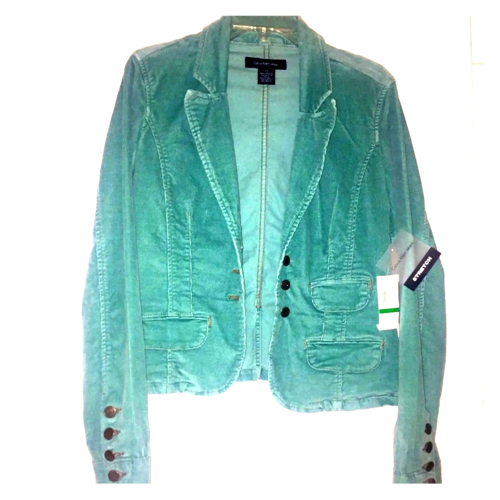 NEW Calvin Klein Teal cuoduroy women's blazer